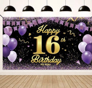 Banner di Compleanno nero/blu - Poster di Fondo per Compleanno - Decorazione per Feste per Ragazzi e Ragazze - Indoor/Outdoor