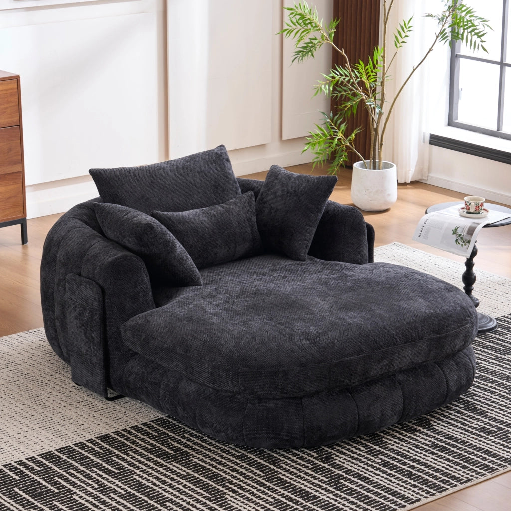 Poltrona chaise longue da interno con seduta profonda e cuscini, in chenille nera