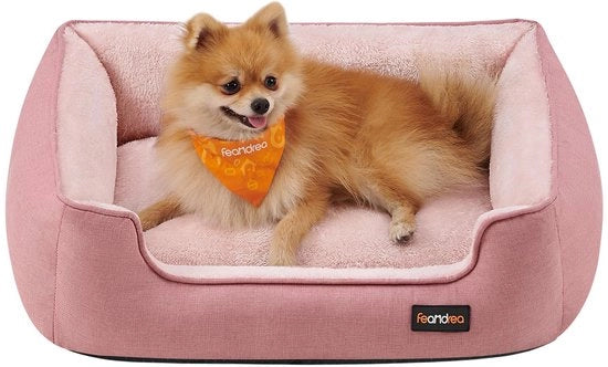 Letto per cani in lino, cuscino per cani in lino, giacca per cani, bordi sollevati, fondo antiscivolo, copertura rimovibile e lavabile, M, per cani piccoli, 70 x 55 x 21 cm, rosa pastello PGW010R01