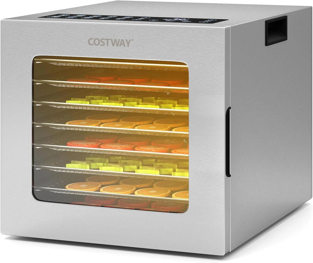 Essiccatore Alimentare con 8 Vassoi in Acciaio Inox, 850W Disidratatore Alimentare on Timer 48 Ore, Controllo Temperatura 35℃-75℃, per Frutta, Verdura e Carne