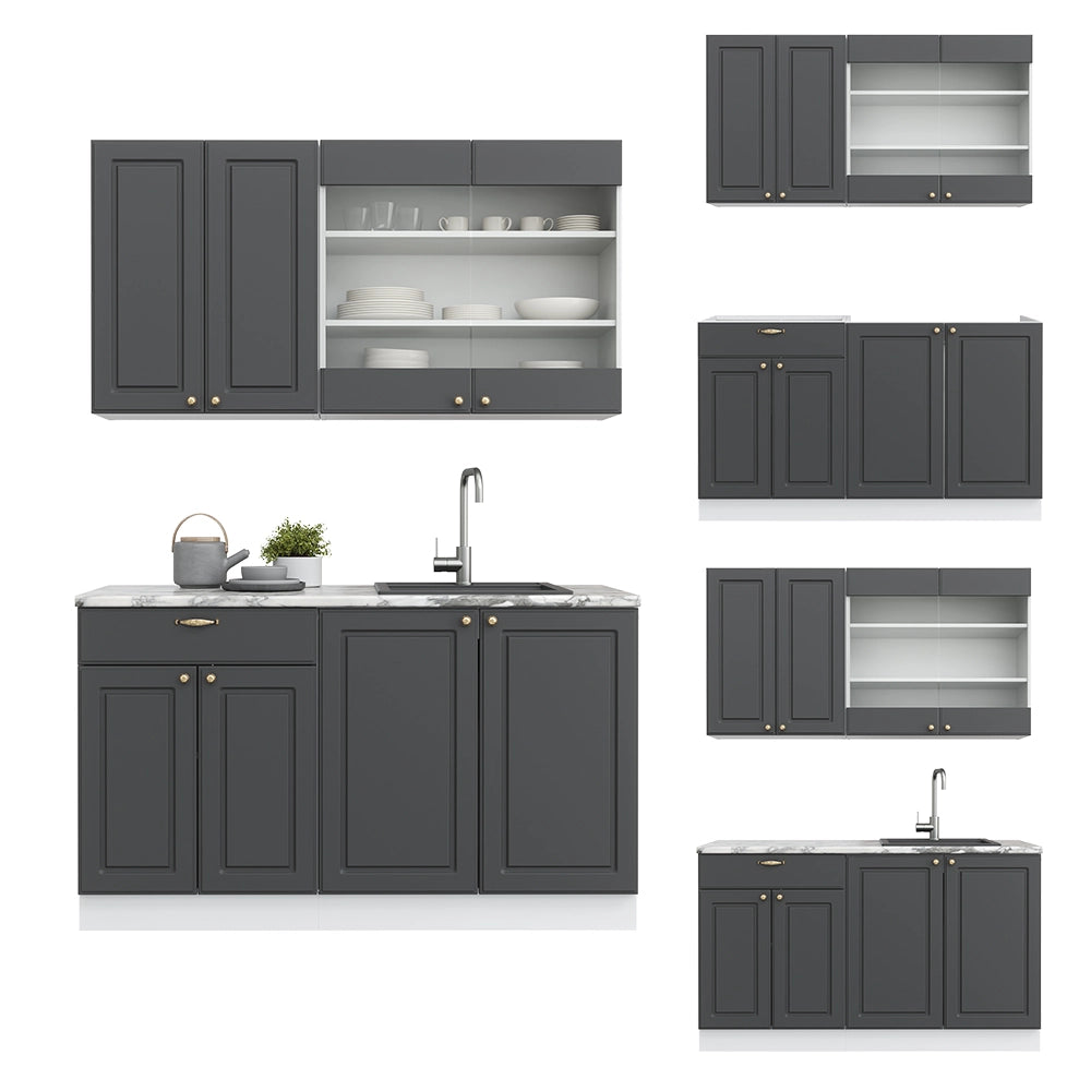 Cucina completa Fame-Line Antracite-oro/Bianco 140 cm, PL Rovere Vicco