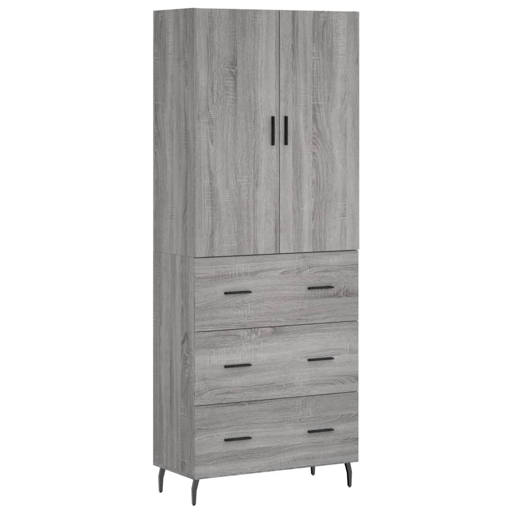 Buffet credenza cassettiera armadio mobile contenitore organizer cucina soggiorno salotto rovere Sonoma alto 69,5 x 34 x 180 cm legno ingegnerizzato grigio 02_0035462