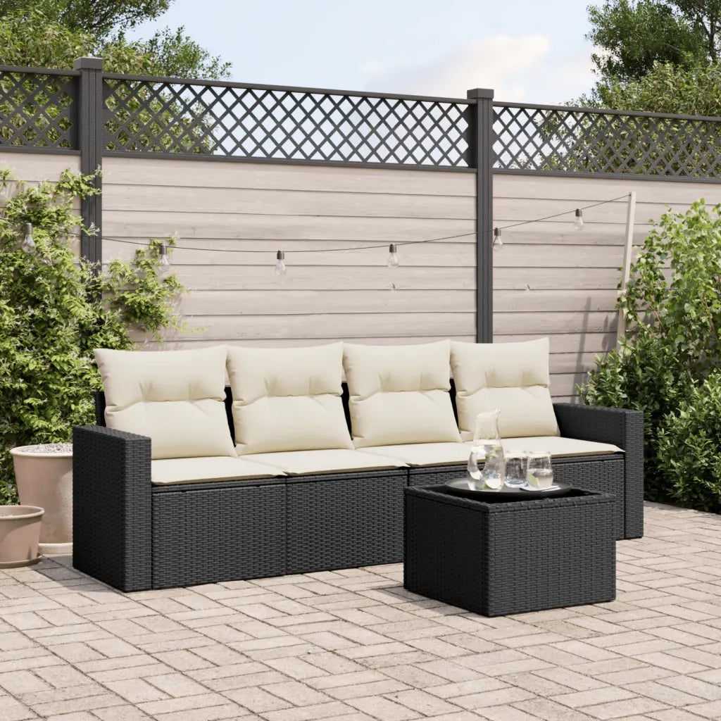 Set Divani da Giardino 5 pz | Set Salotto da Giardino con Cuscini in Polyrattan Nero
