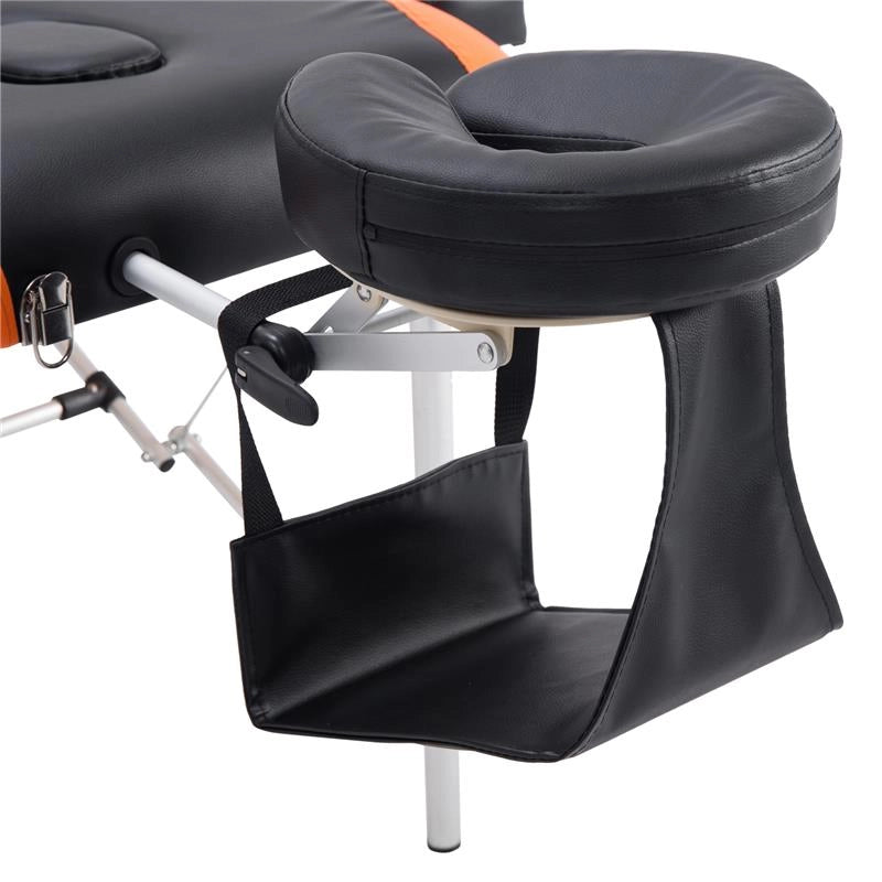 LETTINO PER MASSAGGI PROFESSIONALE PIEGHEVOLE IN ALLUMINIO NERO E ARANCIONE