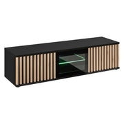 Mobile TV 160cm color quercia e nero collezione DEAN. Mobile design con 2 porte e 2 nicchie.