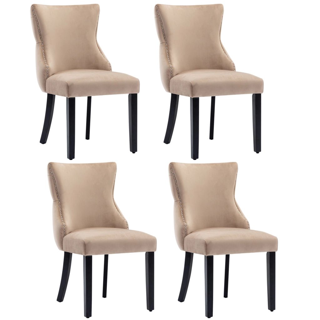 Sedie da Pranzo Imbottite in Velluto ¨C MINIMAL ¨C Beige, Gambe in Legno Massello, Set 4 Pezzi