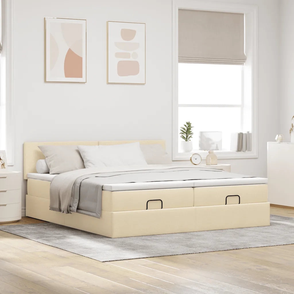 Struttura Letto Pouf con Materassi Crema 180x200 cm in Tessuto 3311978