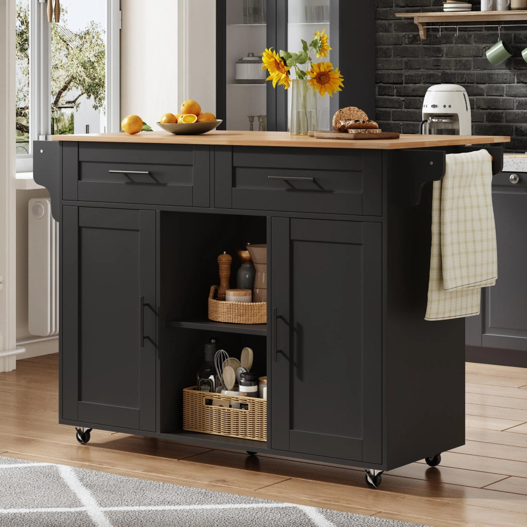 Isola Cucina Multifunzionale con Piano Pieghevole ¨C MINIMAL ¨C 145x45x94,5 cm, Ripiani, Rotelle