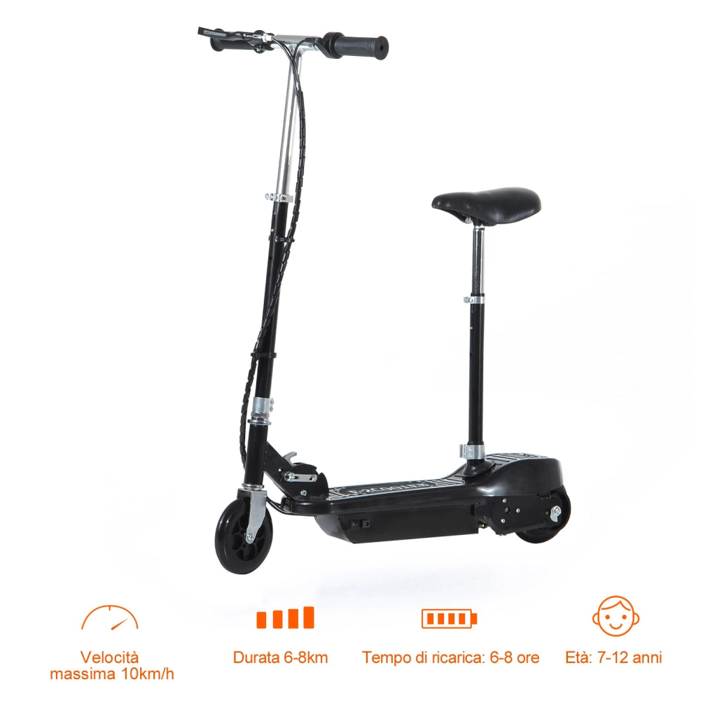 EasyComfort Monopattino Elettrico Pieghevole per Bambini con Seggiolino Regolabile, in Metallo e PE Nero, 78x37x99 cm