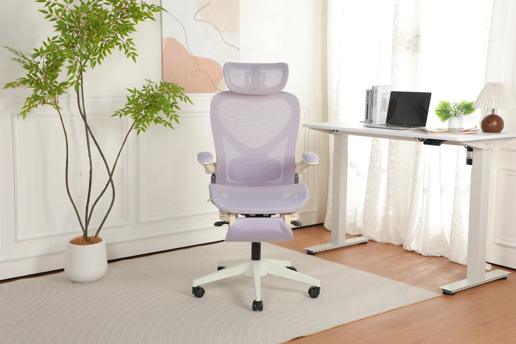 Sedia da ufficio ergonomica pieghevole ¨C Zephmum ¨C Viola, rete, con braccioli regolabili