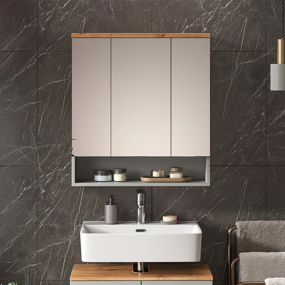 Vicco Specchio contenitore bagno Grigio/Artisan 70 x 77.5 cm con 3 ante a specchio