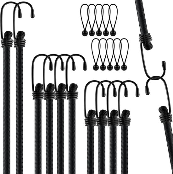 10 set di gomme di traino con ganci, espander, cavi di traino impermeabili con cinghie di traino robuste, cinture di carico elastiche, espander con ganci per fissare il carico (30 cm, 60 cm, 100 cm)