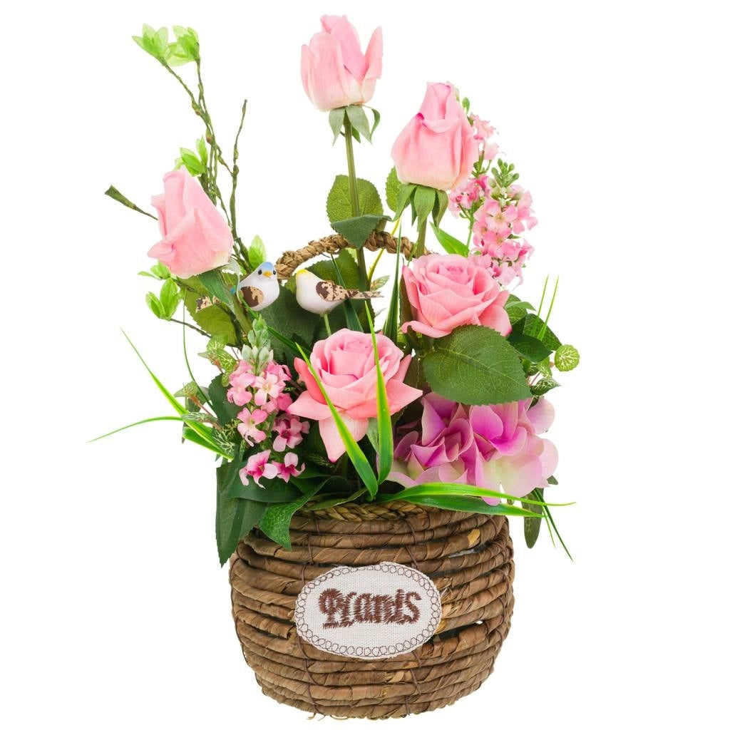 Cesto in corda con mazzo di fiori 26x26x50h