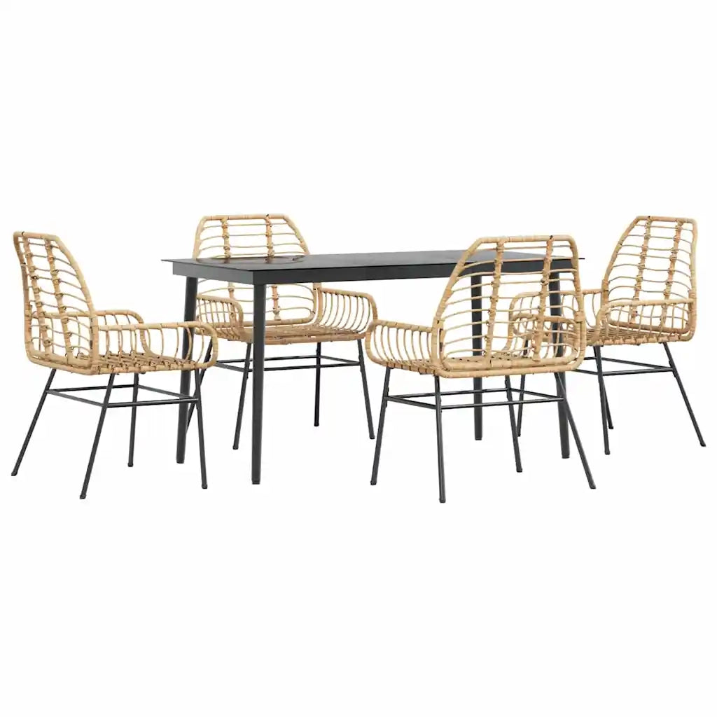 Set da Pranzo da Giardino 5pz | Set Salotto da Giardino Polyrattan Vetro