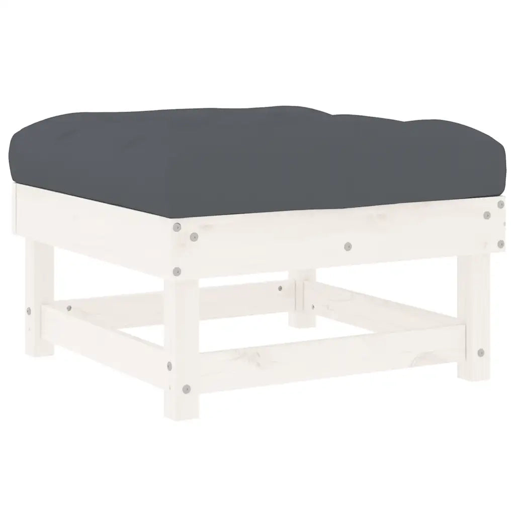 Poggiapiedi da Giardino con Cuscino Legno Massello Pino Bianco 825437