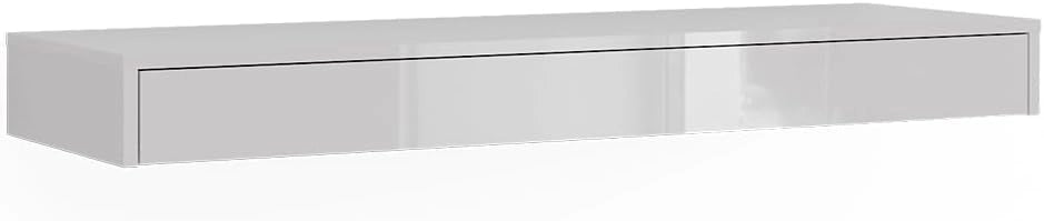 Libreria da parete Sherry, Bianco lucido, 100 x 12 cm con cassetto, adatto al montaggio a parete per riporre e organizzare
