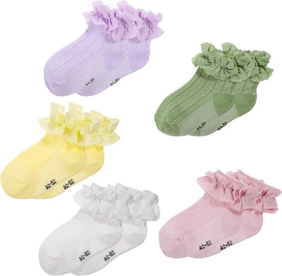 Set di calze con ruches per bambine - 5 paia in diverse colori - calze lolita in cotone - misura unico