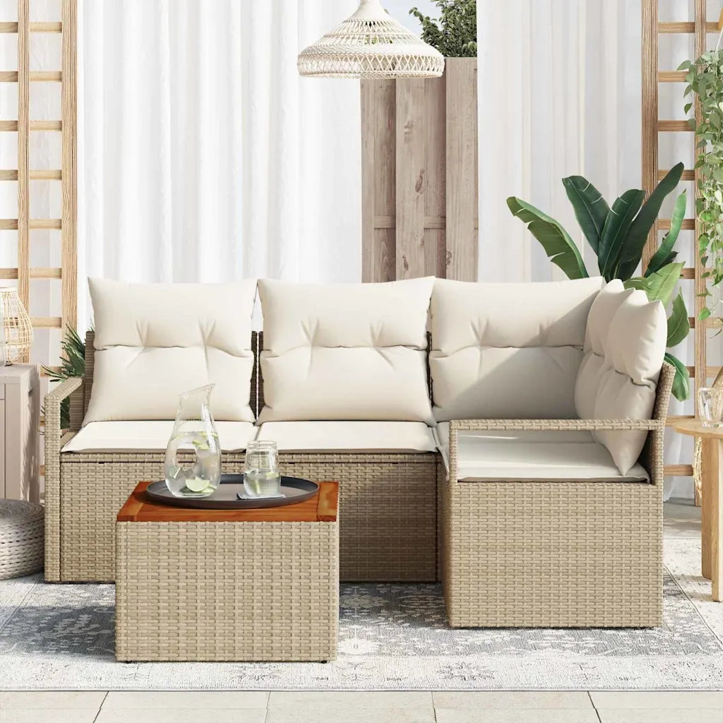 Set Divano da Giardino con cuscino 5 pcs Beige polyrattan