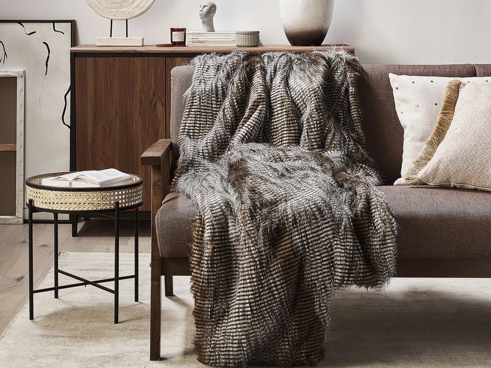 Coperta plaid Marrone e Bianco Acrilico 150 x 200 cm Soggiorno Rustico Boho