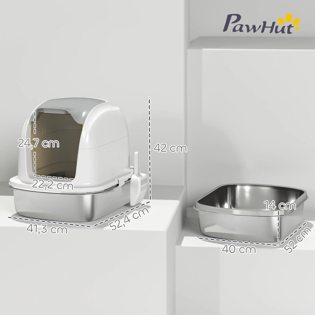 Casetta per Gatti con Coperchio in Acciaio Inossidabile ¨C zephmum ¨C 52x41x42 cm Bianco