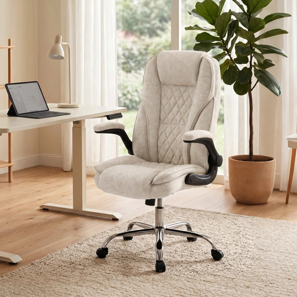 Sedia da ufficio ergonomica ¨C Minimal ¨C regolabile in altezza, braccioli reclinabili, beige, 70x70x114-122 cm