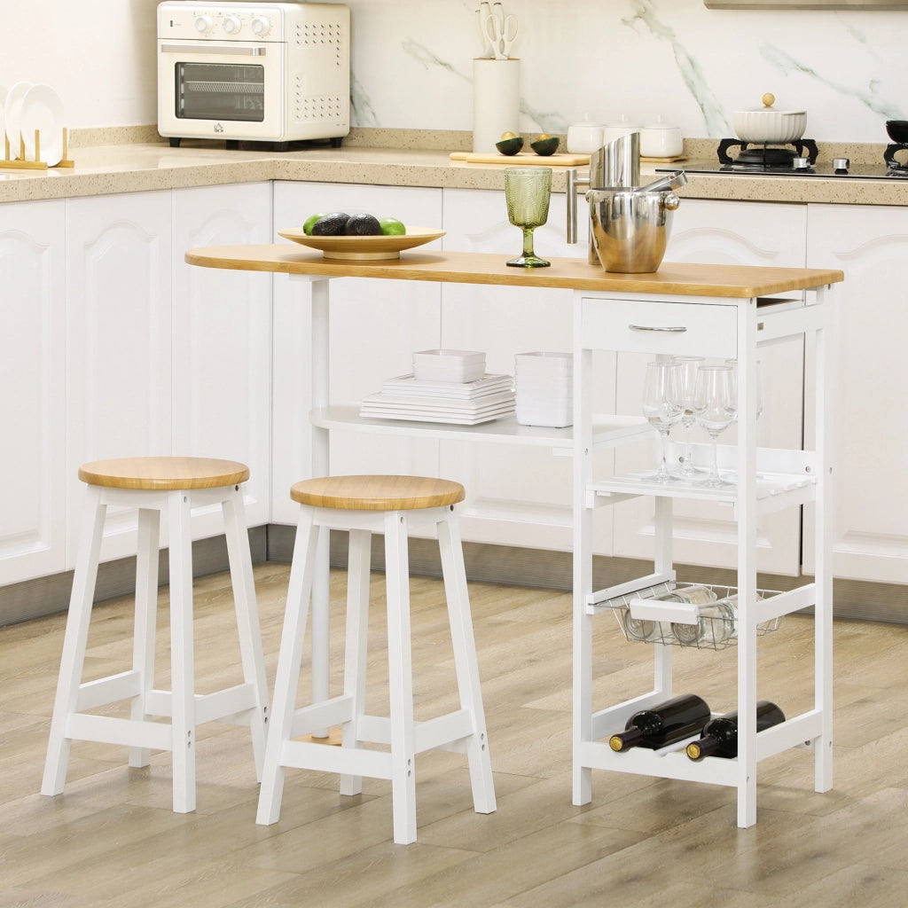 Set tavolo da bar con cestino e bottigliere e 2 sgabelli ¨C zephmum ¨C Bianco 119x38,5x88,5 cm