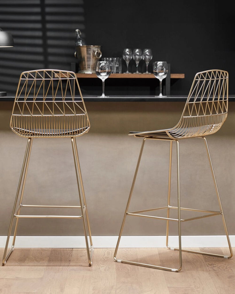 Set di 2 sedie da bar imbottiture per sedili in ecopelle in metallo dorato