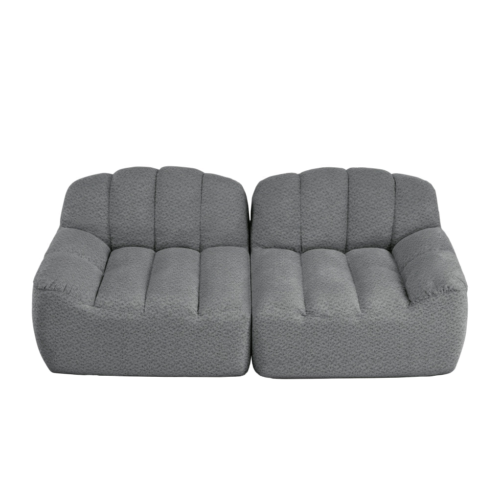 Divano modulare a 2 posti senza struttura con seduta profonda e braccioli ergonomici per soggiorno in fleece grigio