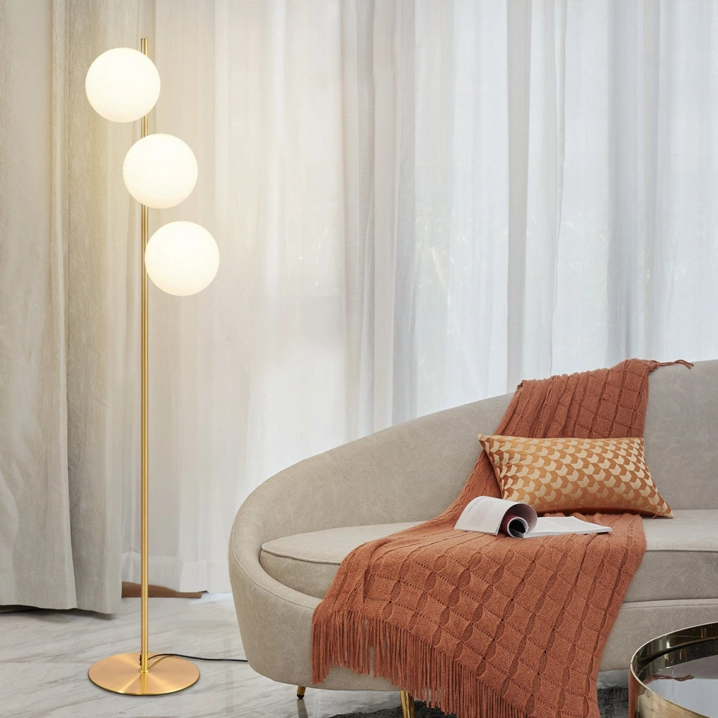 ZMH Lampada da terra moderna 3 fiamme E27 oro metallo vetro bianco interruttore pedale industriale per soggiorno