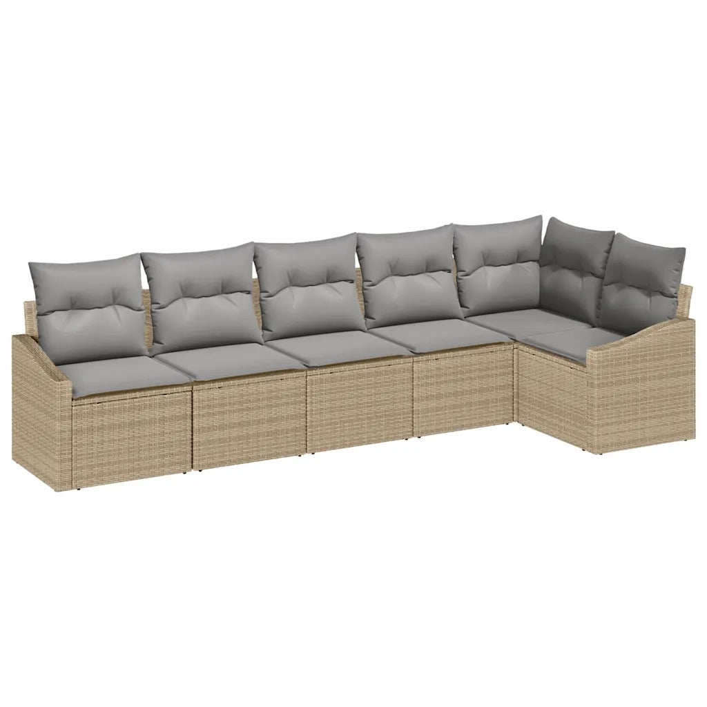 Set Divano da Giardino 6 pcs Beige e Grigio Chiaro polyrattan