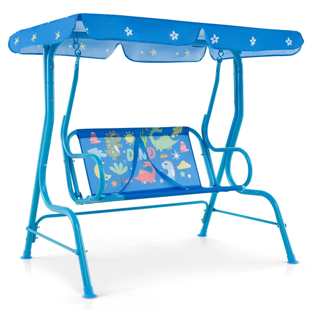 Altalena da esterno per bambini con struttura in metallo, Modelli cartoon dinosaur/ sirena/ orsa minore Blu-Altalene e dondoli