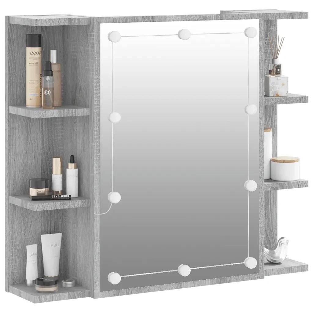 Mobile a Specchio con LED Grigio Sonoma 70x16,5x60 cm 820452