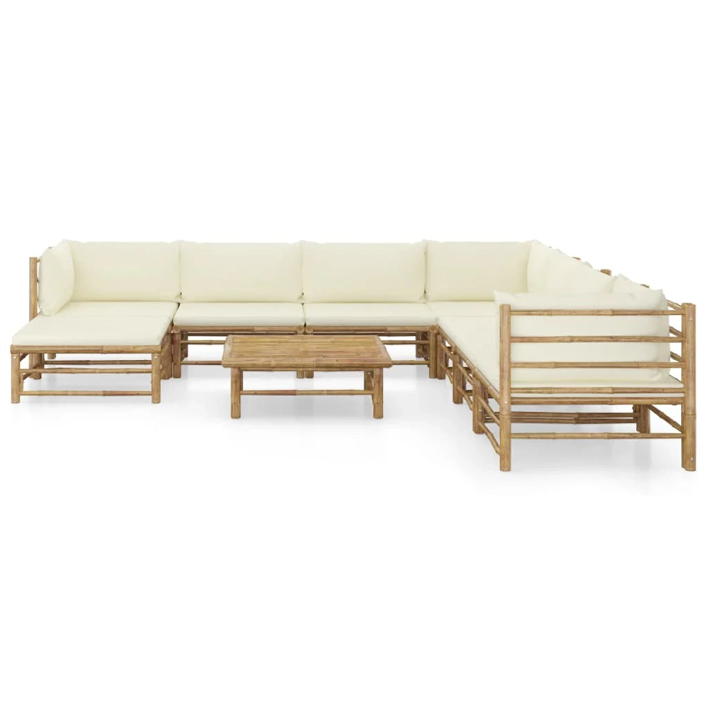 Set di mobili da giardino per esterni 9 pezzi con cuscini bambù bianco crema 02_0017903