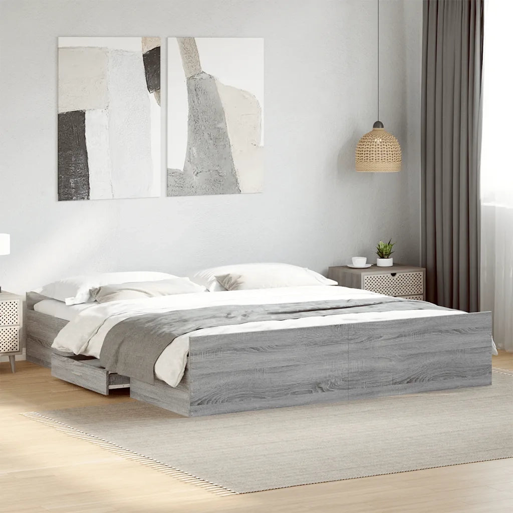 Letto matrimoniale | Letto per adulti | Giroletto Cassetti Grigio Sonoma 180x200 cm Legno Multistrato