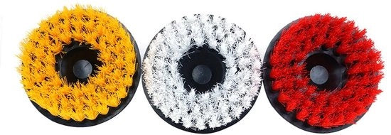 Set di spazzole 3 pezzi - Bianco/Tenero per Pelle/Vetro/Tappeti - Giallo/Medio per Superfici da bagno - Rosso/Fermo per Esterno - 13 cm di diametro - Adatto per diverse superfici - Spazzole da pulizia