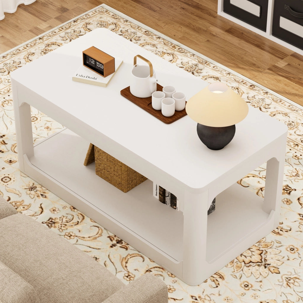 Tavolino da caffè con 2 ripiani - per soggiorno - in MDF - 100×50×44.5 cm - bianco