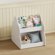Libreria per bambini bifacciale su ruote in legno, bianca