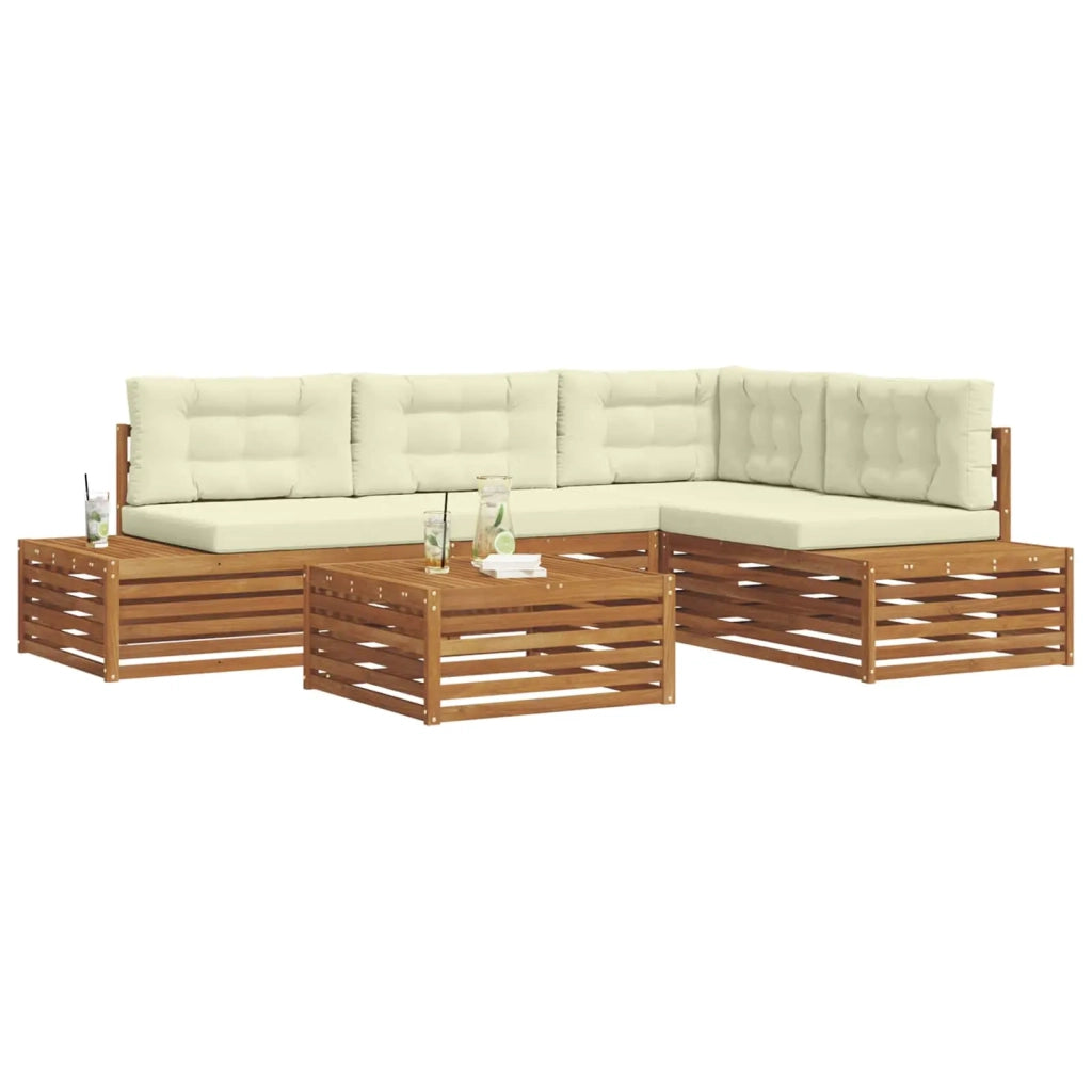 Set di divani da esterno con cuscino 5 Pezzo Naturale e Crema 3374095