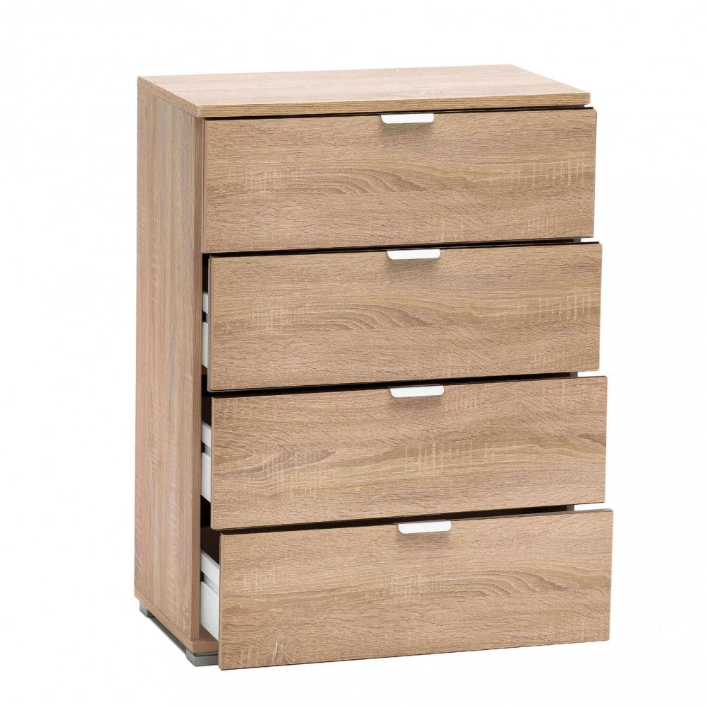 Cassettiera 4 Cassetti Naturale 60x38x85 h cm in Truciolare bilaminato Marrone chiaro