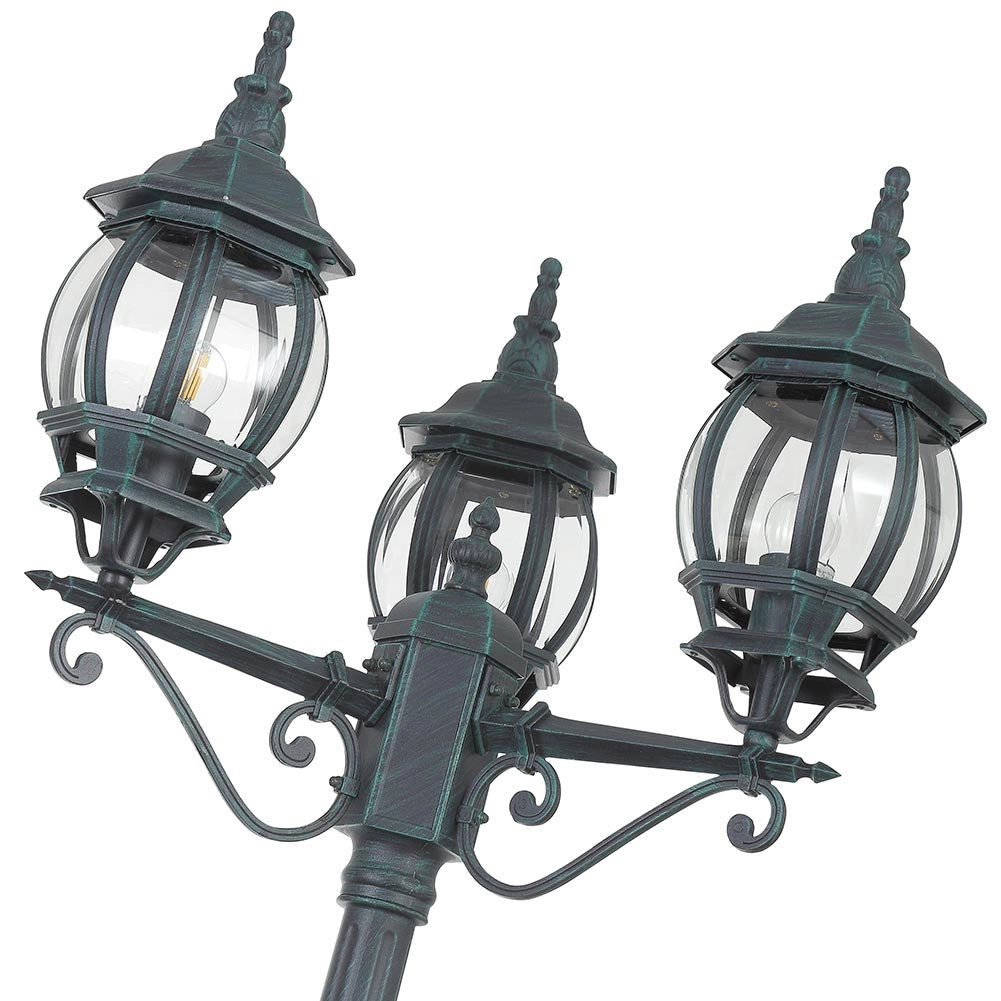 Lampione da Giardino 56x56 H 202 cm Stile Vittoriano Classico 3 x E27 Verde Bronzo