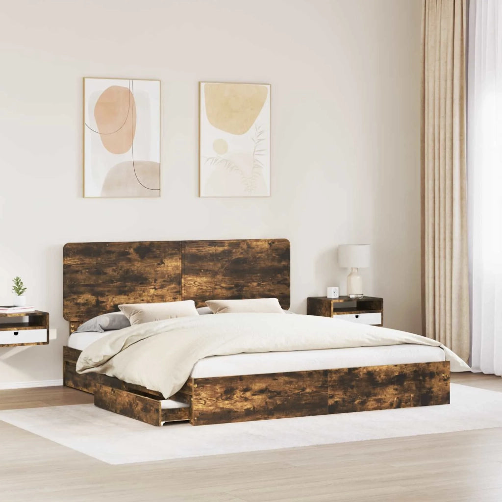 Letto con Contenitore con testiera Rovere fumé 180 x 200 cm 3412662