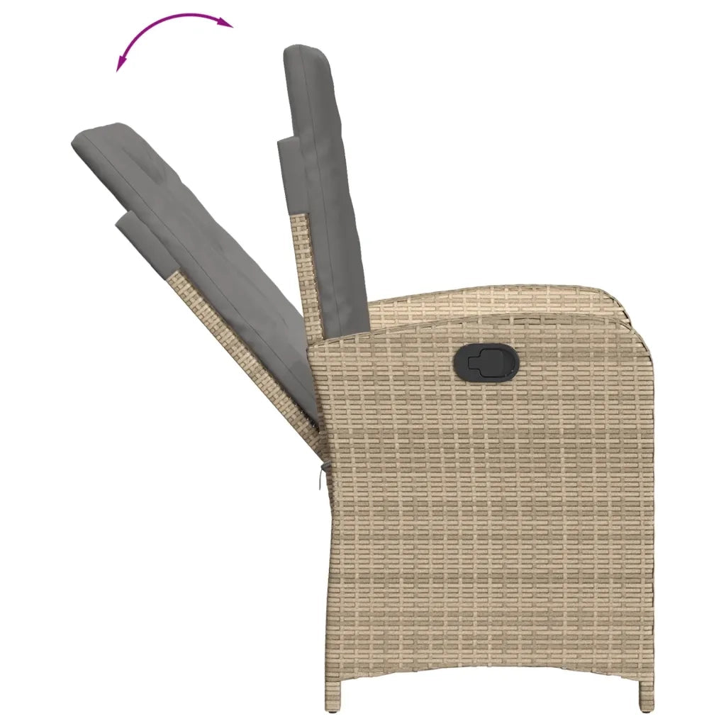Sedia Reclinabile Giardino con Cuscini Beige Misto Polyrattan 365165