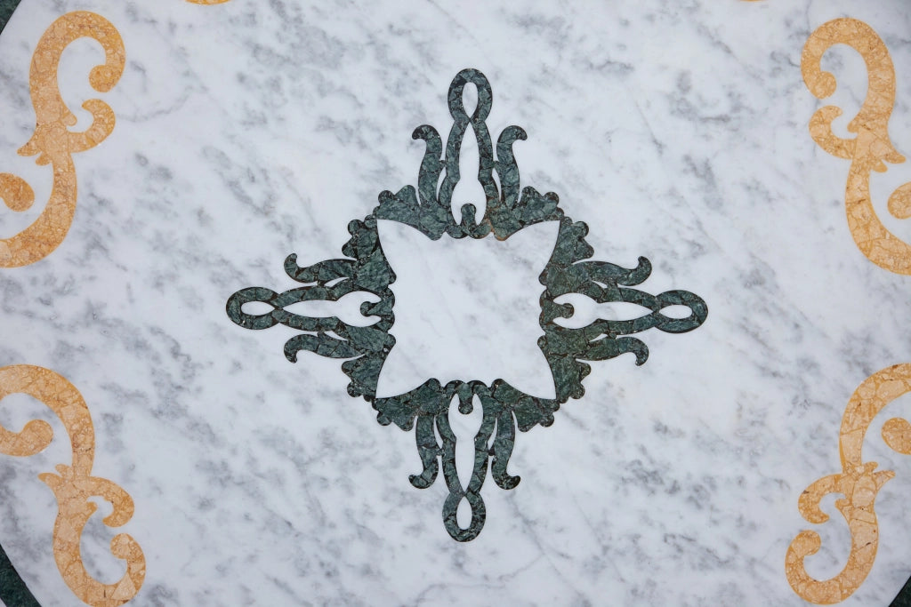 Biscottini PIANO TAVOLO ROTONDO IN MARMO INTARSIATO Carrara dimensioni 130x130 Offerta