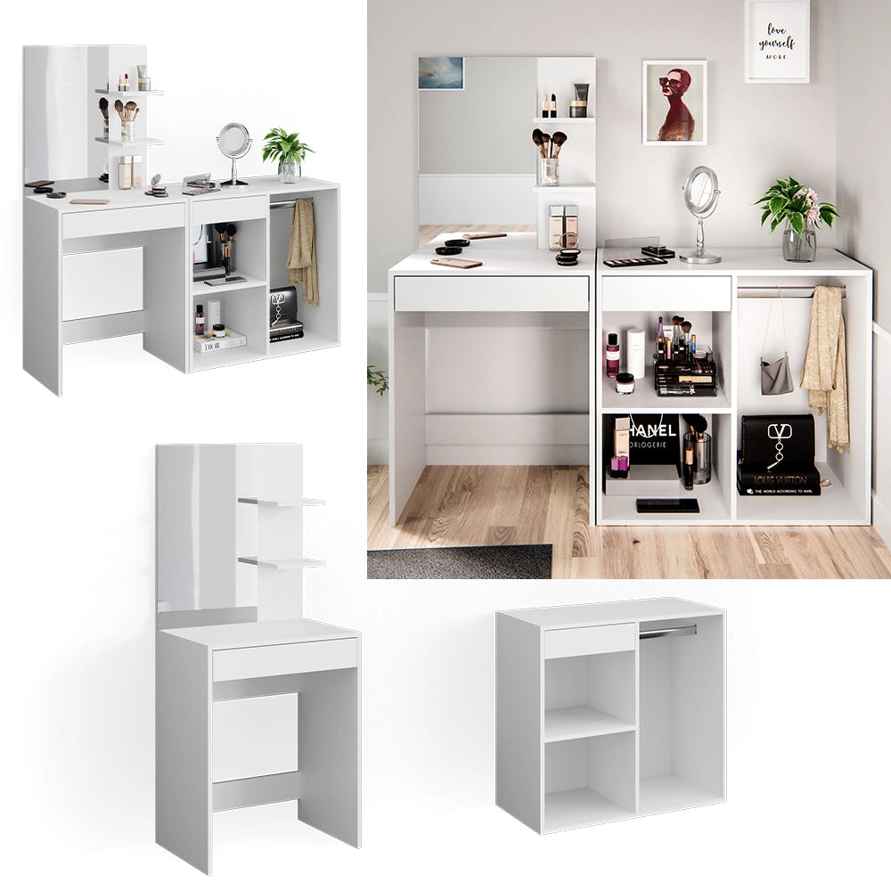 Vicco Tavolo da toeletta Bianco 140 cm con armadio