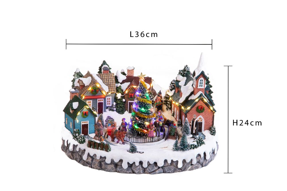 Villaggio Natalizio Piazza Albero Luci Musica e Movimento 36 cm in Resina