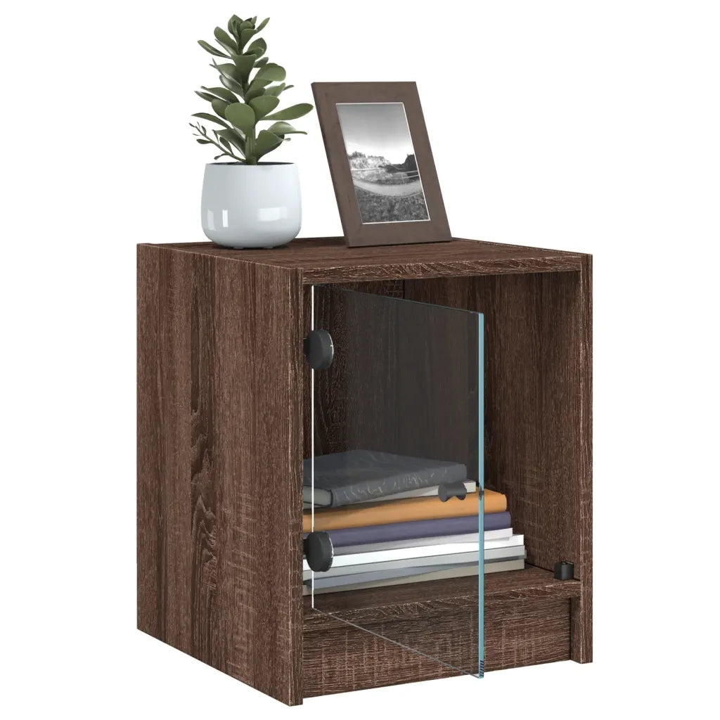 Set di 2 Comodini | Armadio da Notte | Mobiletto da notte con Ante in Vetro Rovere Marrone 35x37x42 cm