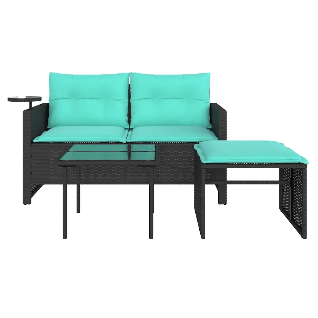 Set Divani da Giardino 3 pz con Cuscini Nero in Polyrattan 365466