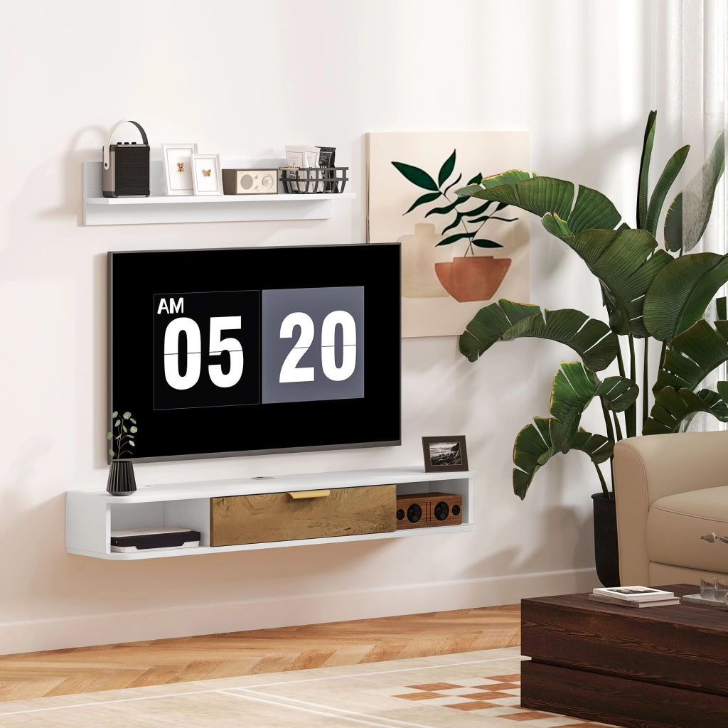 Mobile TV sospeso con ripiano ¨C zephmum ¨C bianco legno 120x24x16 cm