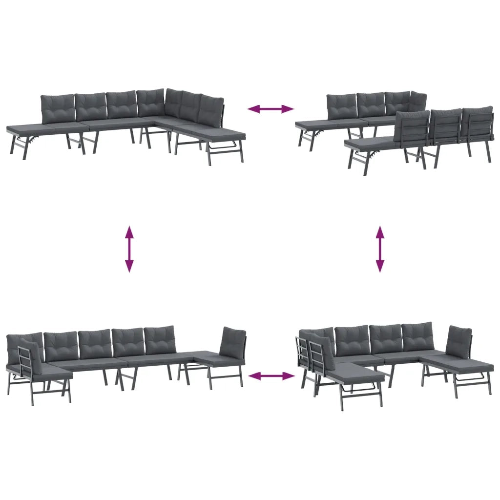Set Panche Giardino Cuscini 4pz Nere Acciaio Verniciato Polvere 3283721