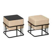 Set di 2 pouf impilabili design moderno e senza tempo multifunzionali quadrati beige 03_0009689